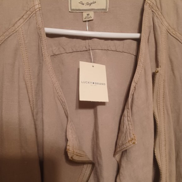 NWT Lucky Brand Soft Linen Jacket, Asymmetrical Zip Front - Picture 2 of 10